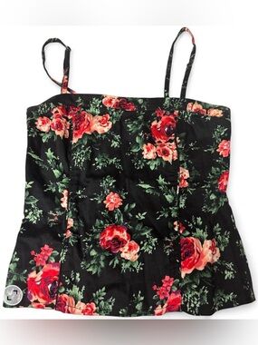 97% Cotton Black Floral Corset-Style Cami Top